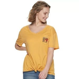 MTV LEOPARD PRINT V-NECK KNOTTED TEE